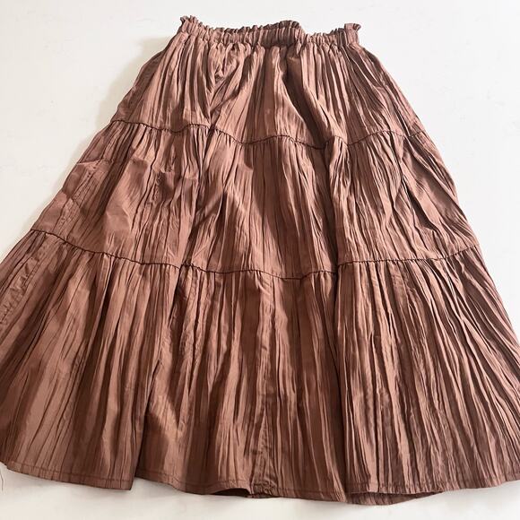 Zara Girls Pleated Midi Tafetta Skirt Toffee Brown size 11/12 - Picture 2 of 5